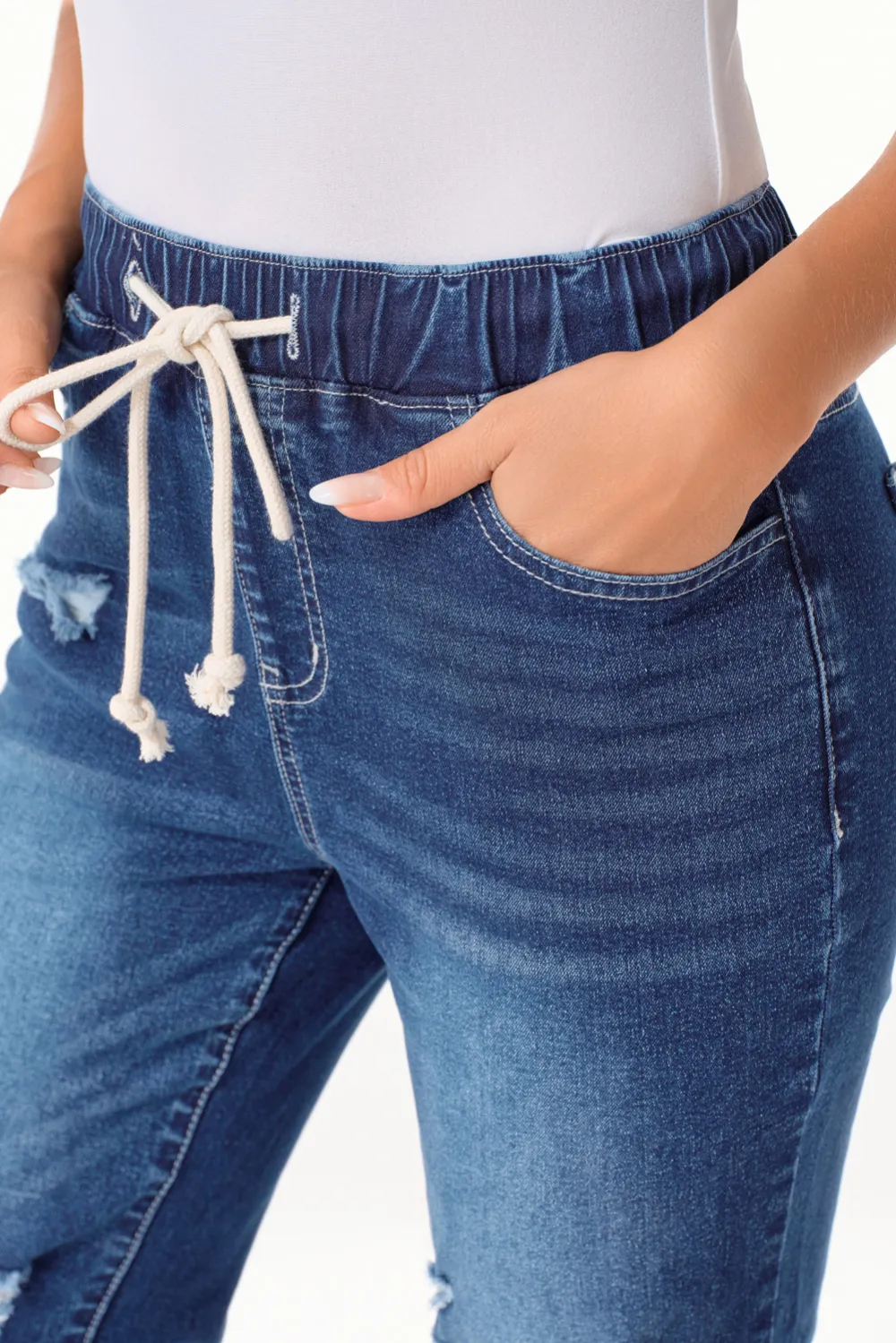 Dark Blue Raw Hem Straight Jeans