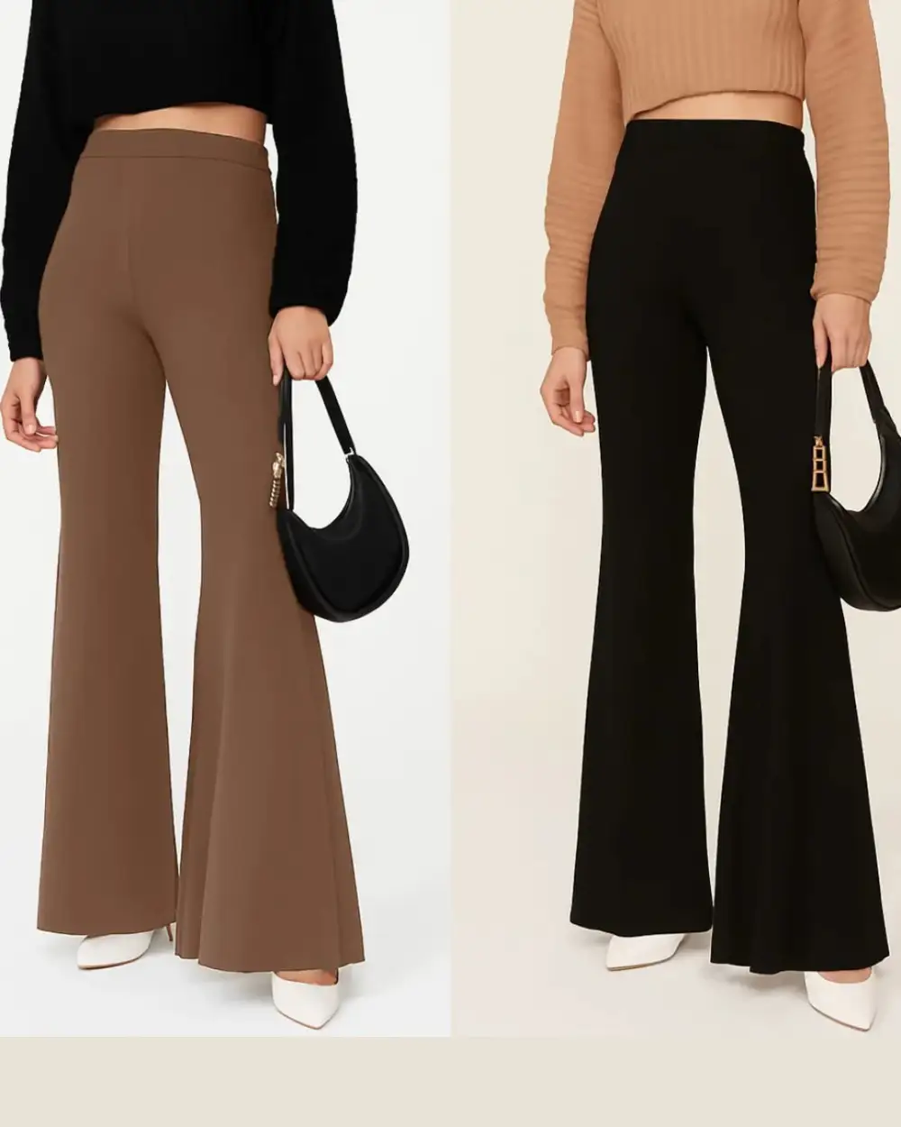 Two Pack High Waist Flared Trousers