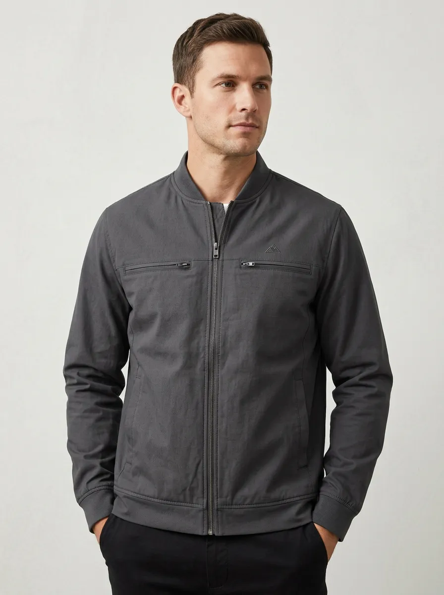 Men's Casual Minimalist Embroidered Zip-up Bomber Jacket