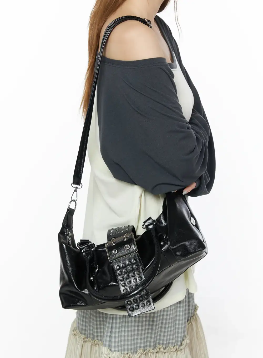 Faux Leather Buckle Shoulder Bag