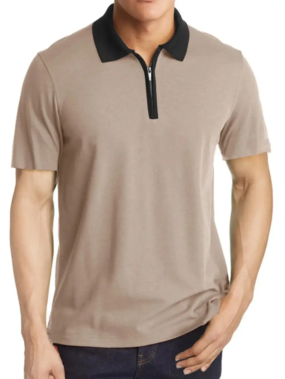 Woven Contrast Detail Collared Polo Shirt