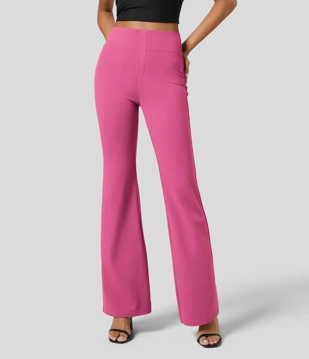  High Waisted Back Side Pocket Slight Flare Work Pants