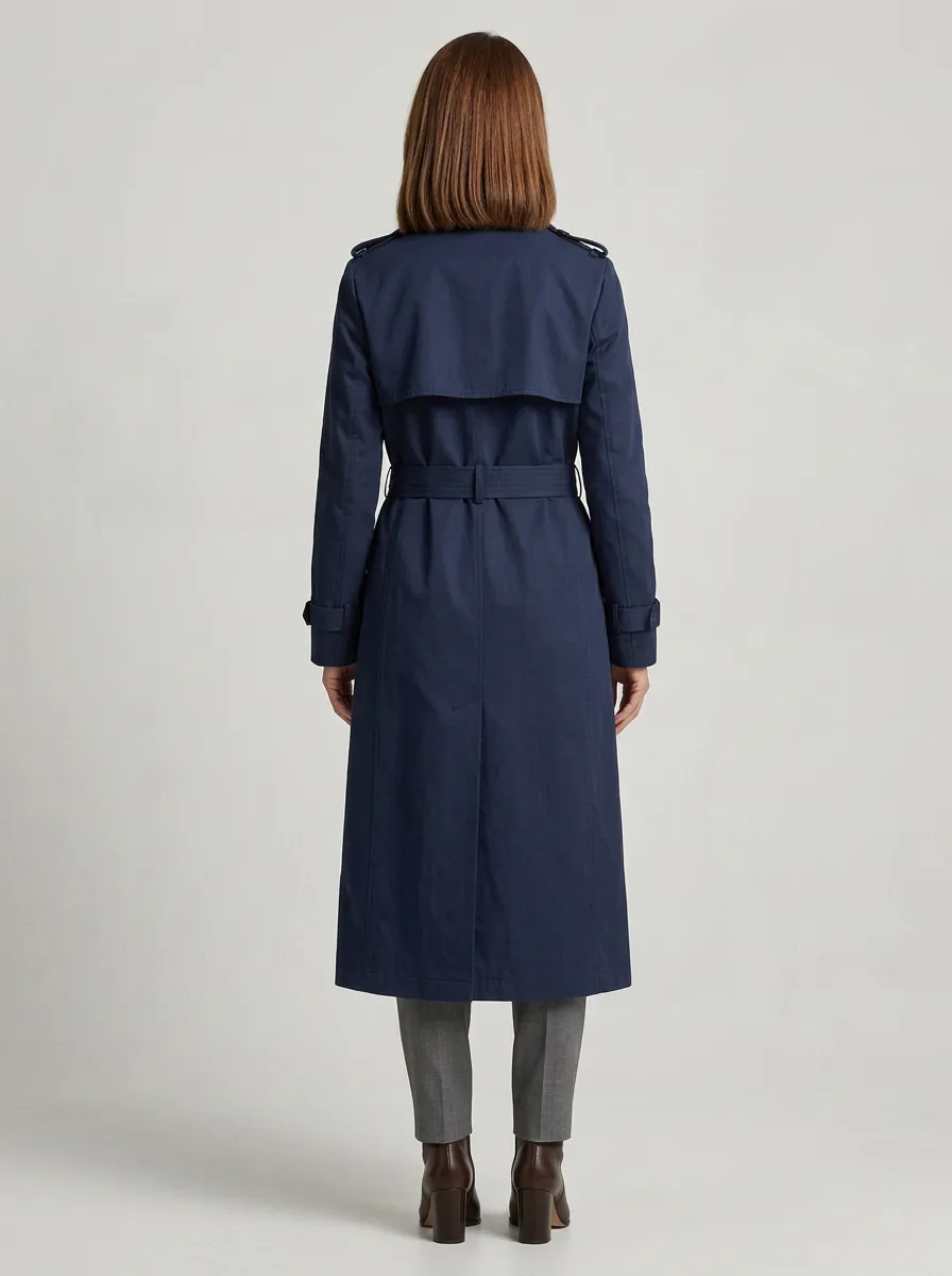 Women's Tailored Double-Breasted Belted Classic Long Trench Coat