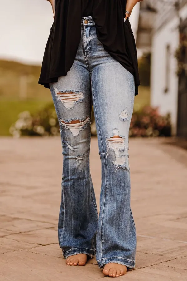 Vintage Ripped Flare Jeans