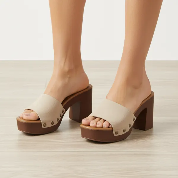 Boho Lightweight Studded Wooden Heel Mule