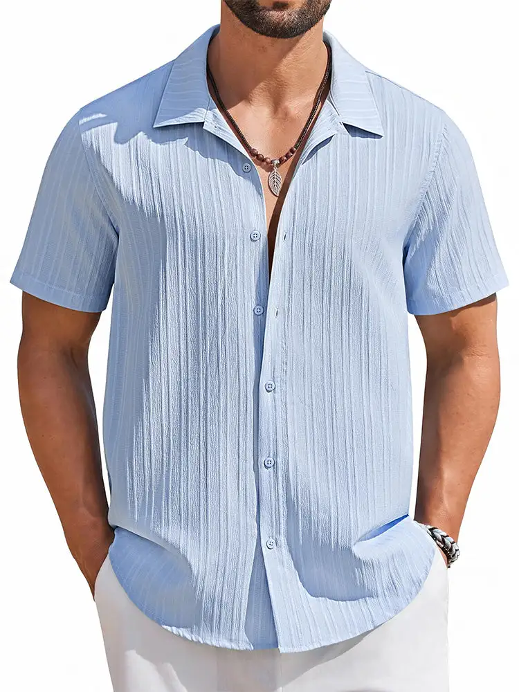 Casual Summer Textured Short Sleeve Shirt