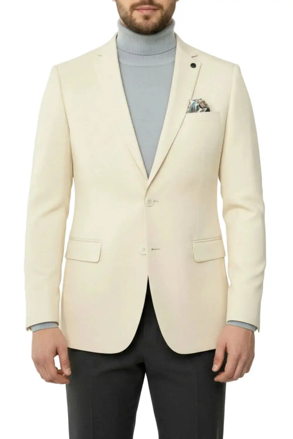 Beige Hybrid Fit Textured Single Breasted Notch Lapel Side Vents Jacket
