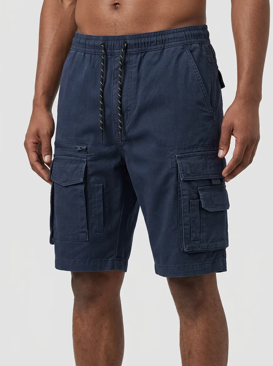 Men's Elastic Waist Multi-Pocket Cargo Shorts