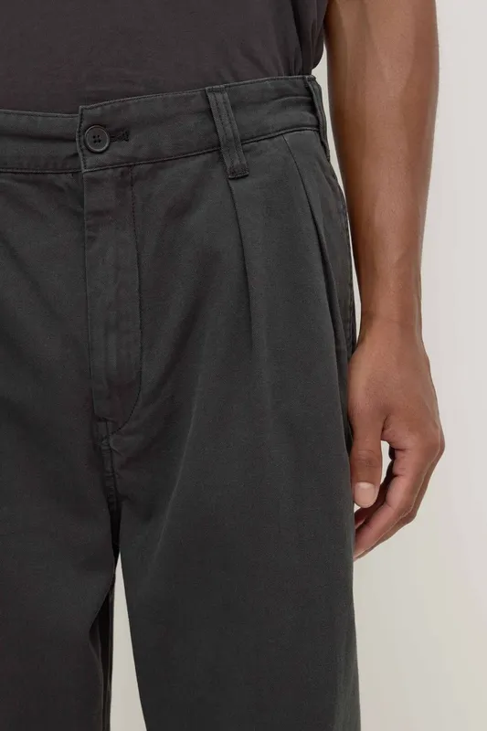 Washed Black Pleated Cotton Chinos