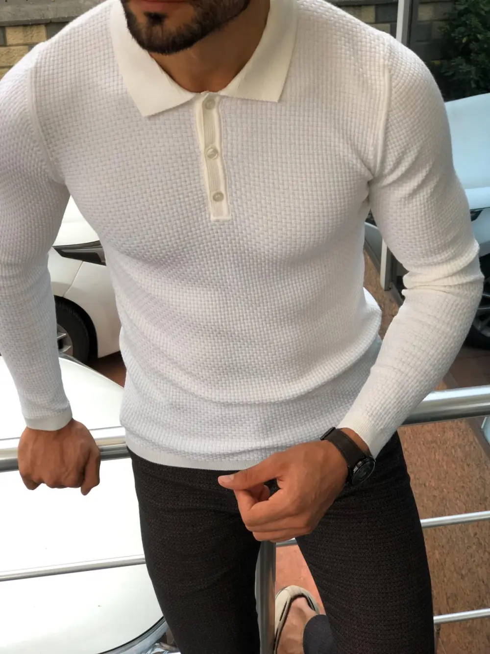 Polished Polo Collar Slim Fit Knit Sweater