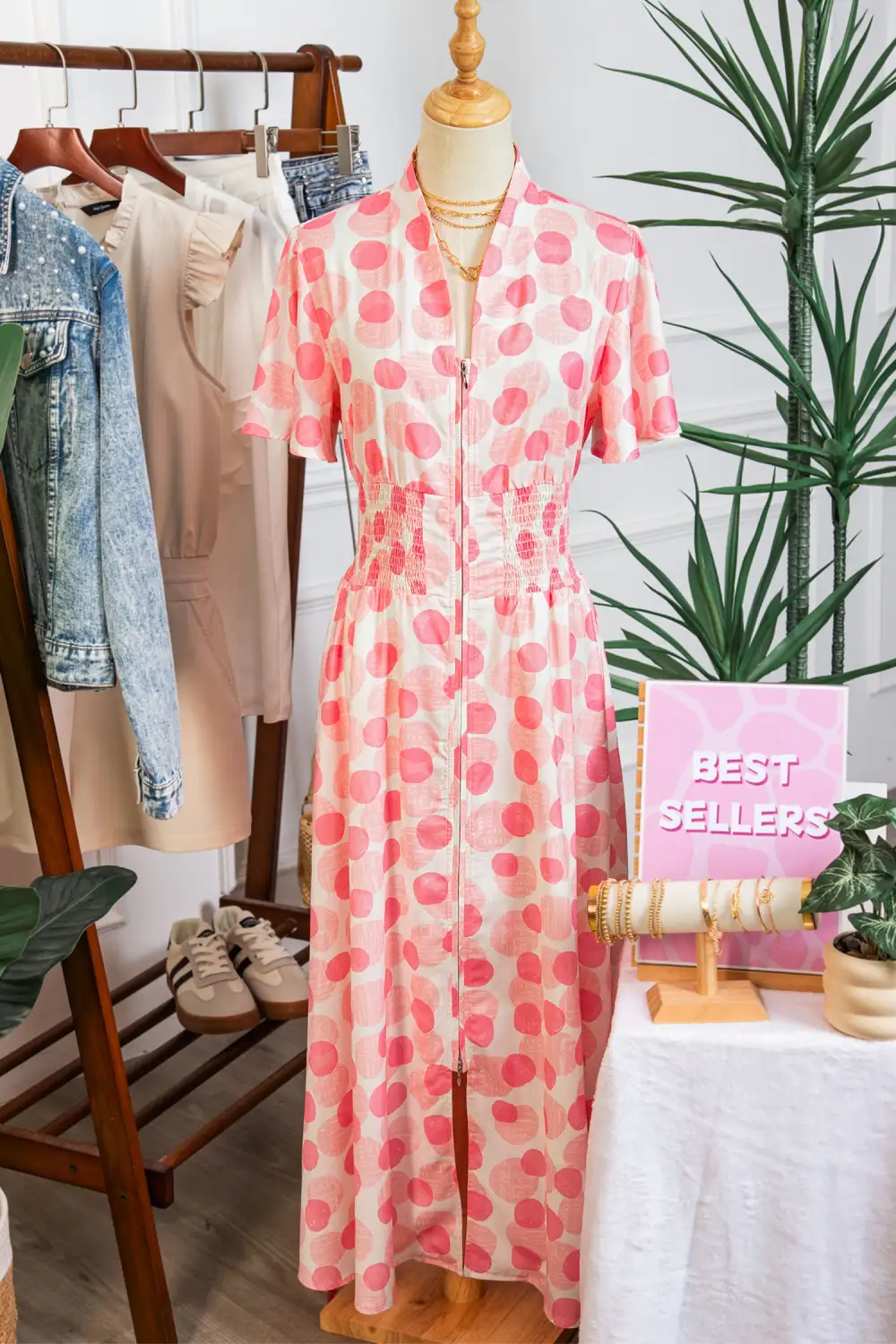 Polka Dot Printed Zip Front Dress Casual