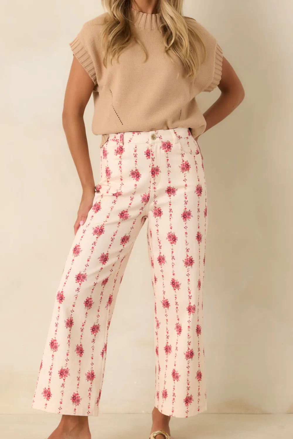Trellis Floral Cotton Wide Leg Pants