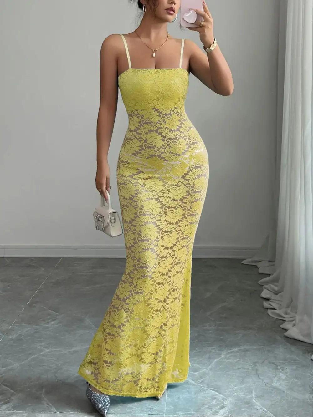 Lace Square Neck Maxi Dress