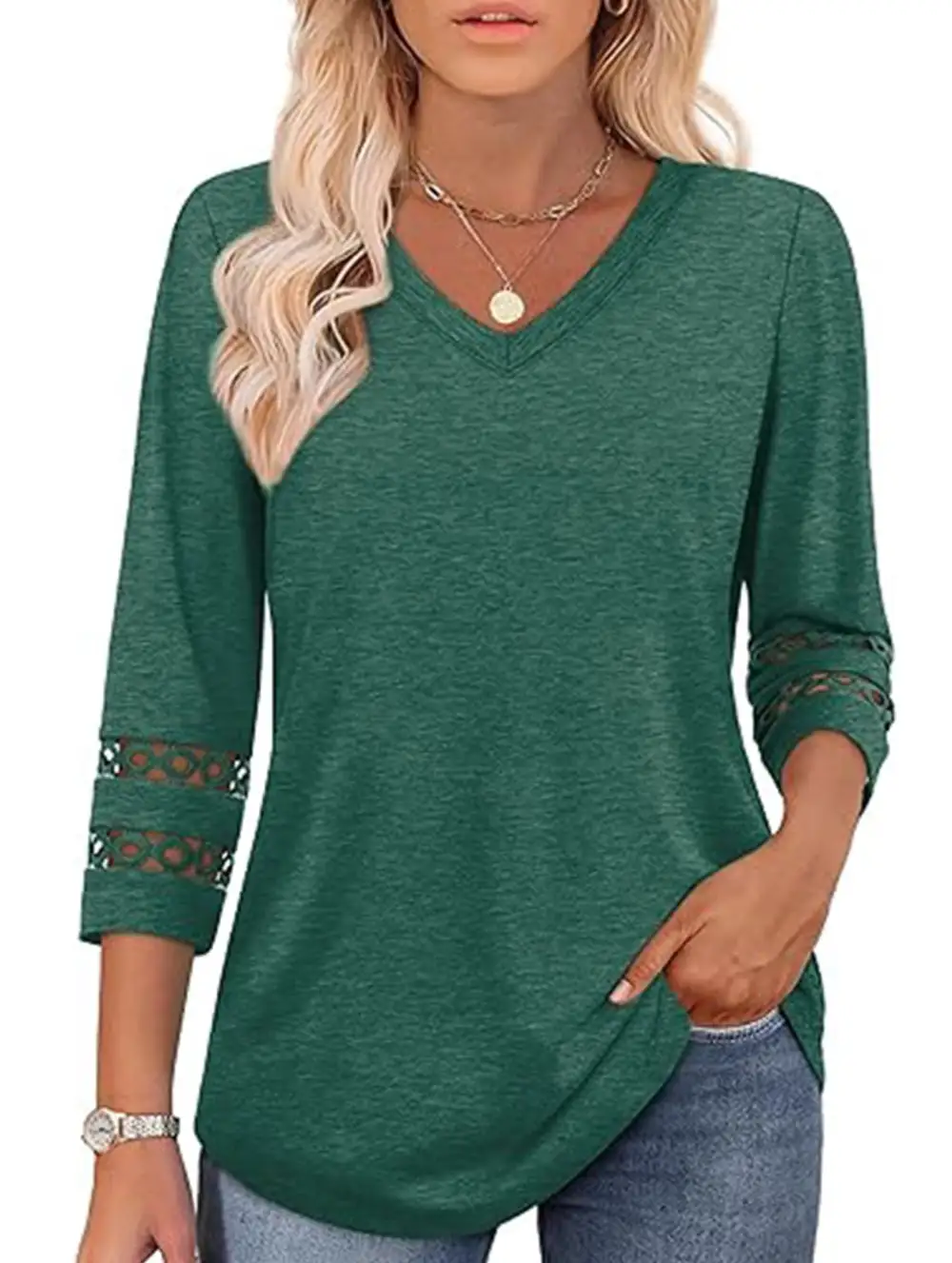 V-Neck Lace Trim Top