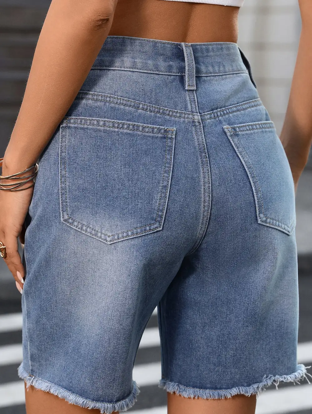 Washed Raw Hem Denim Shorts
