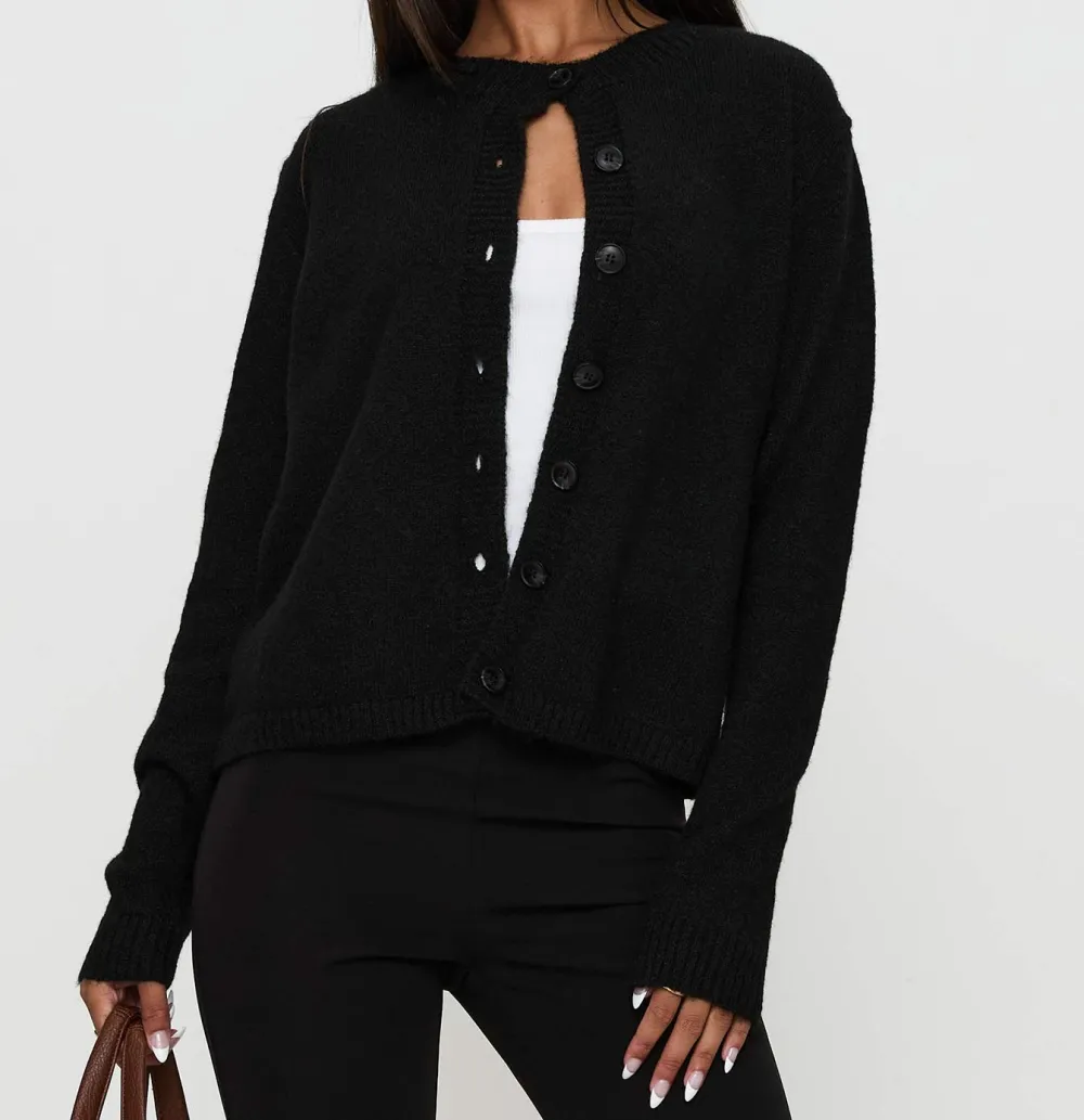 Black Knit Ruched Button-Up Cardigan