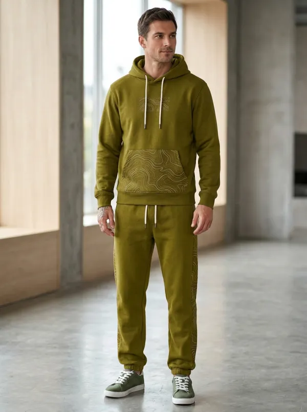 Men's Classic Outdoor Hiking Topographic Map Print Jogger Set