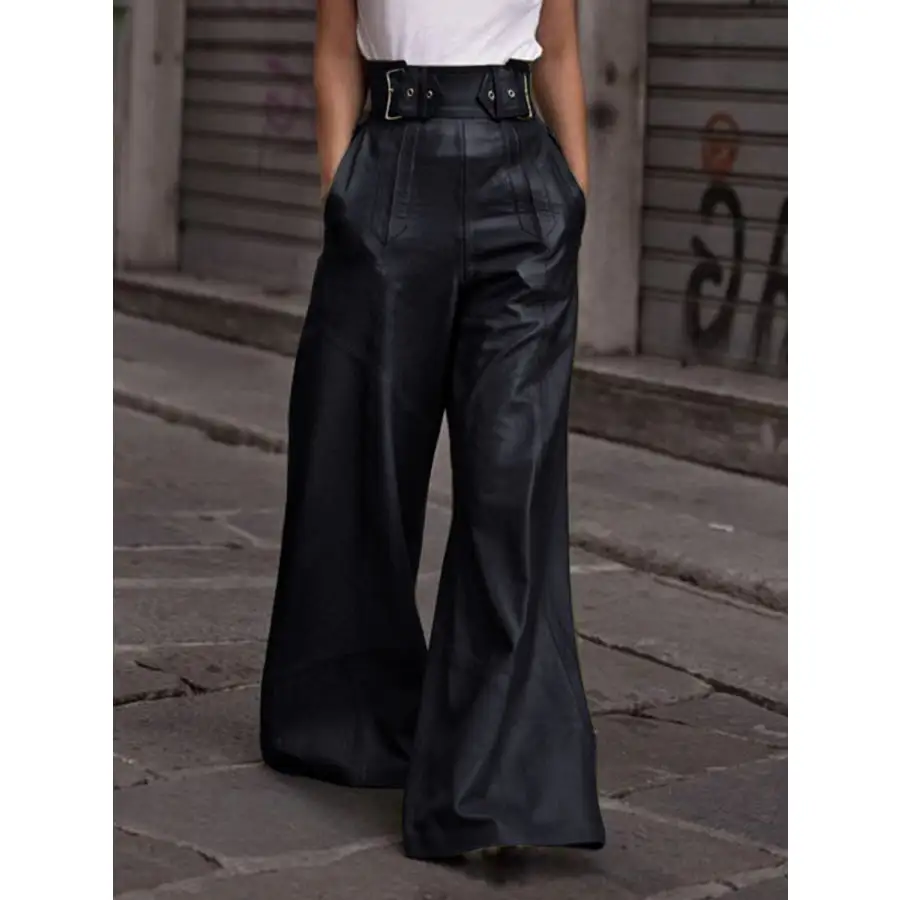 Half Elastic Waist Wide Leg Pants