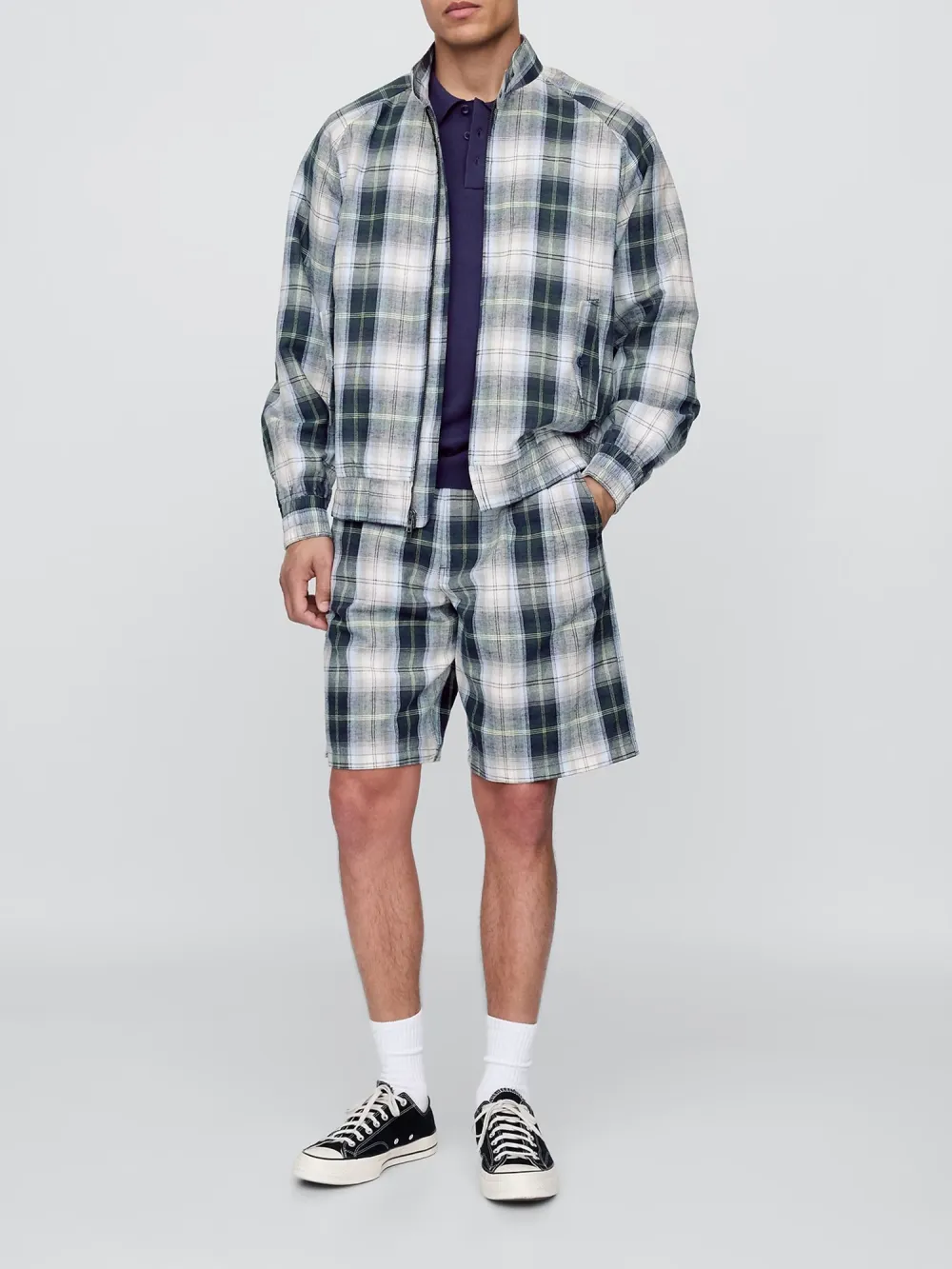Stand Up Collar Plaid Jacket