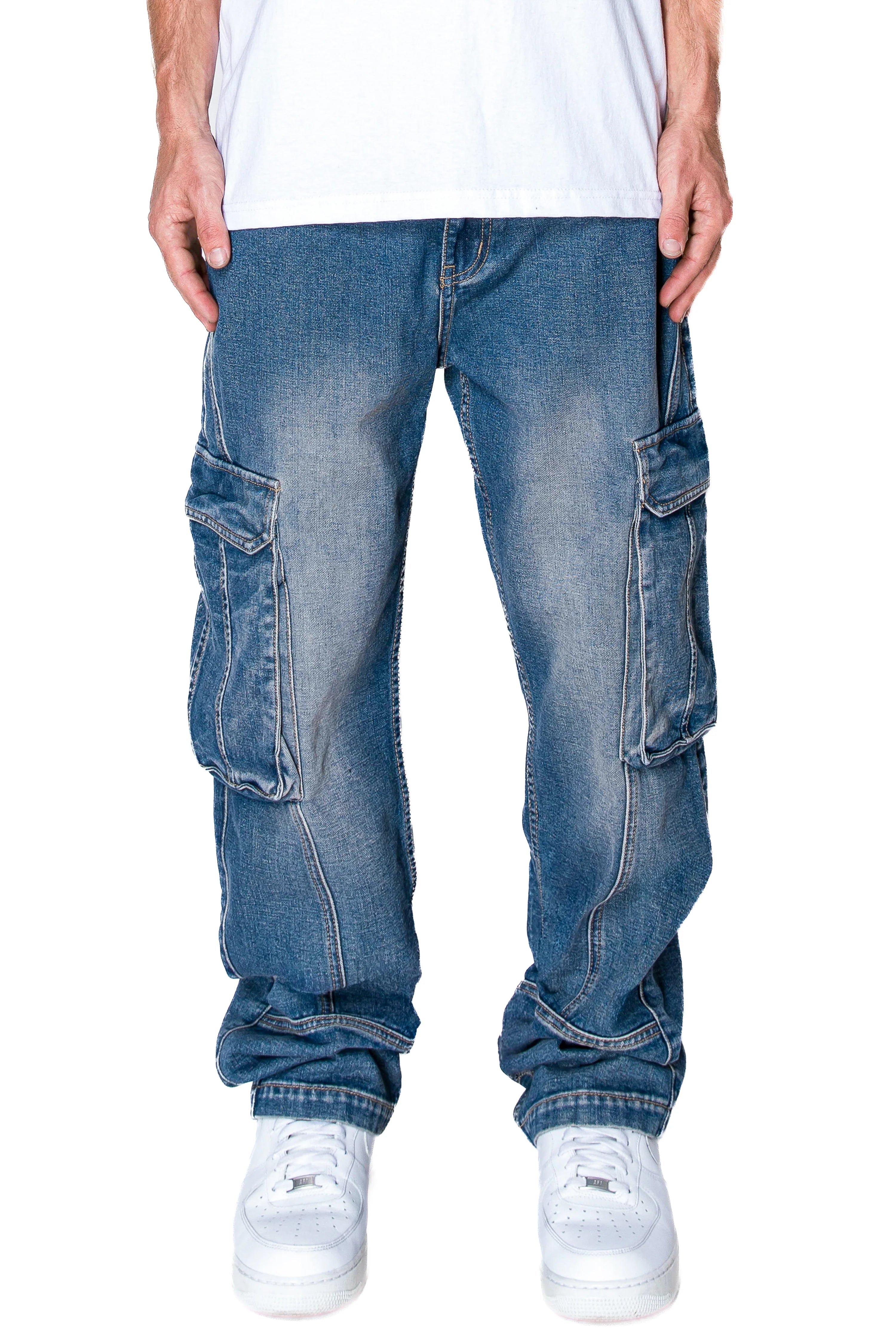 Men's Front Seam Baggy Fit Cargo Denim Jeans