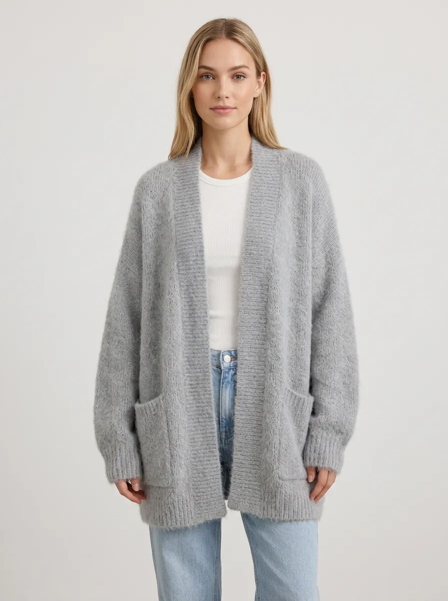 Women's Casual Oversized Grey Knitted Cardigan