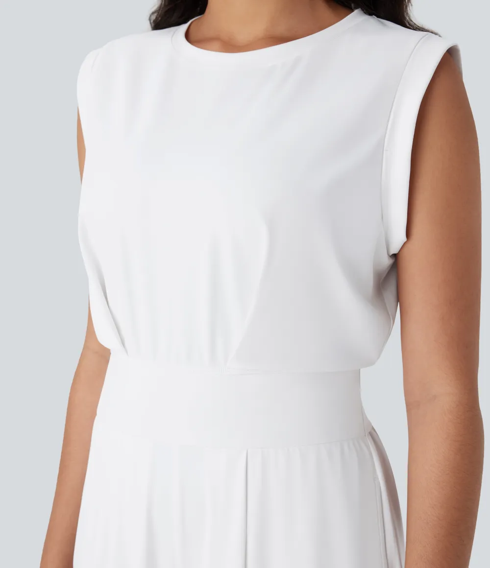 SoftlyZero QuickDry Round Neck Sleeveless Keyhole Pocket Yoga Jumpsuit-Easy Peezy Edition