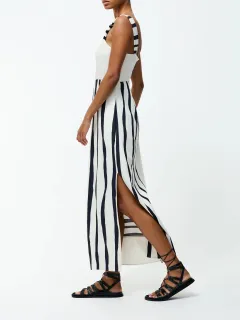 Creative Wave Stripe Square Neck Dress