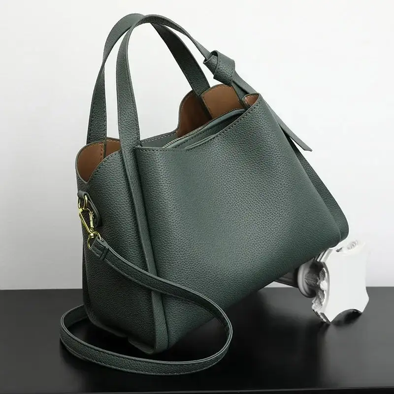 Minimalist Taupe Pebbled Leather Tote Bag