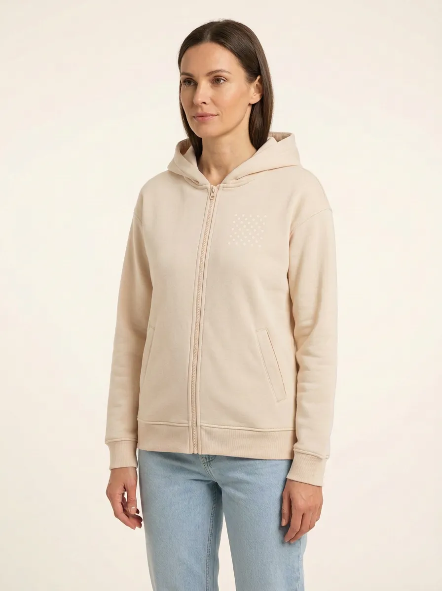 Women's Polka-Dot Full-Zip Welt-Pocket Drop-Shoulder Hoodie