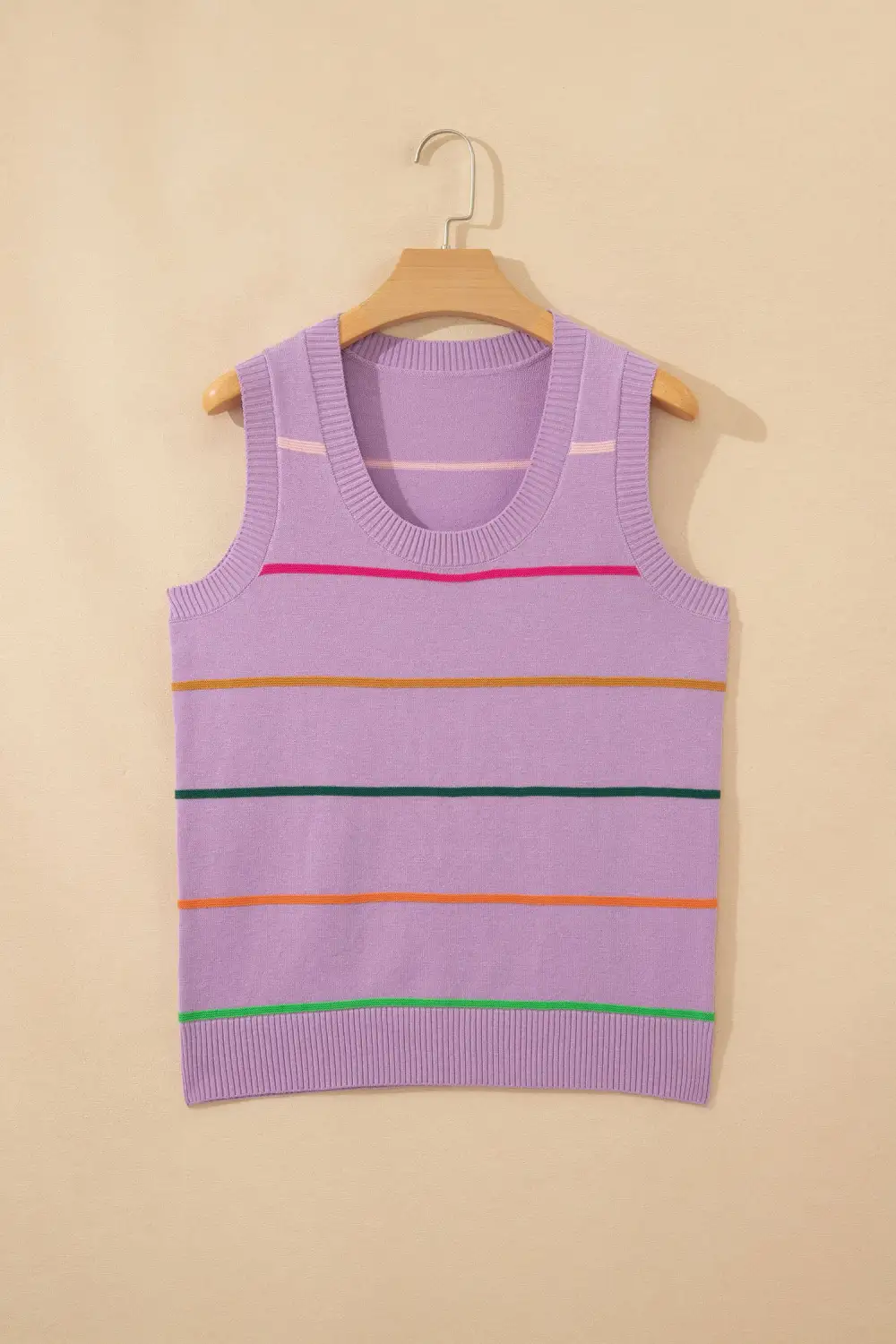 Refined Round-Neck Ribbed Knit Striped Tank Top