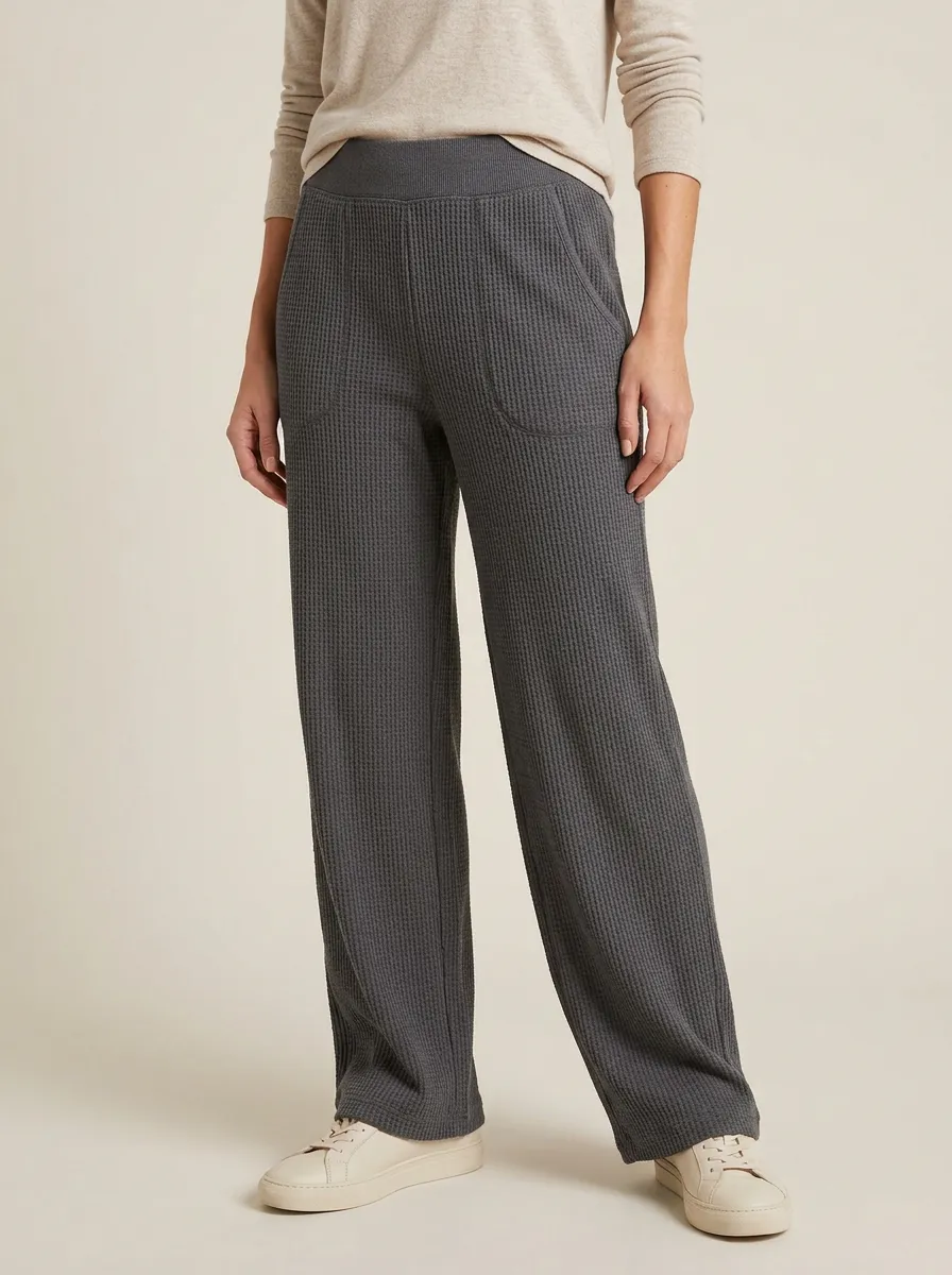 Women's Casual Lounge Waffle Knit Wide Leg Pants