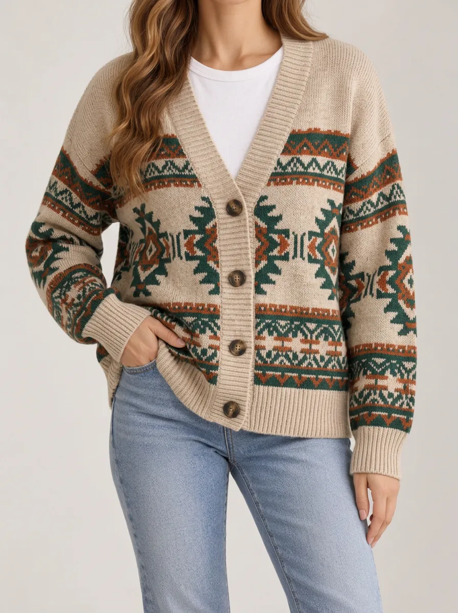 V Neck Ribbed Knit Women's Knit Cardigan