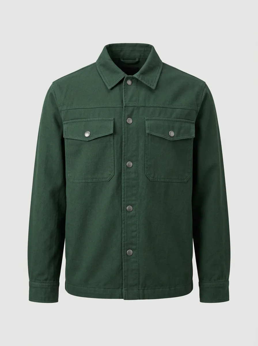 Men's Casual Outdoor Dark Green Button-Up Utility Jacket