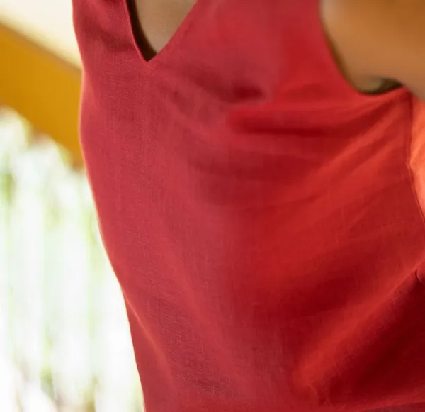 Rust Red Linen V-Neck Tank