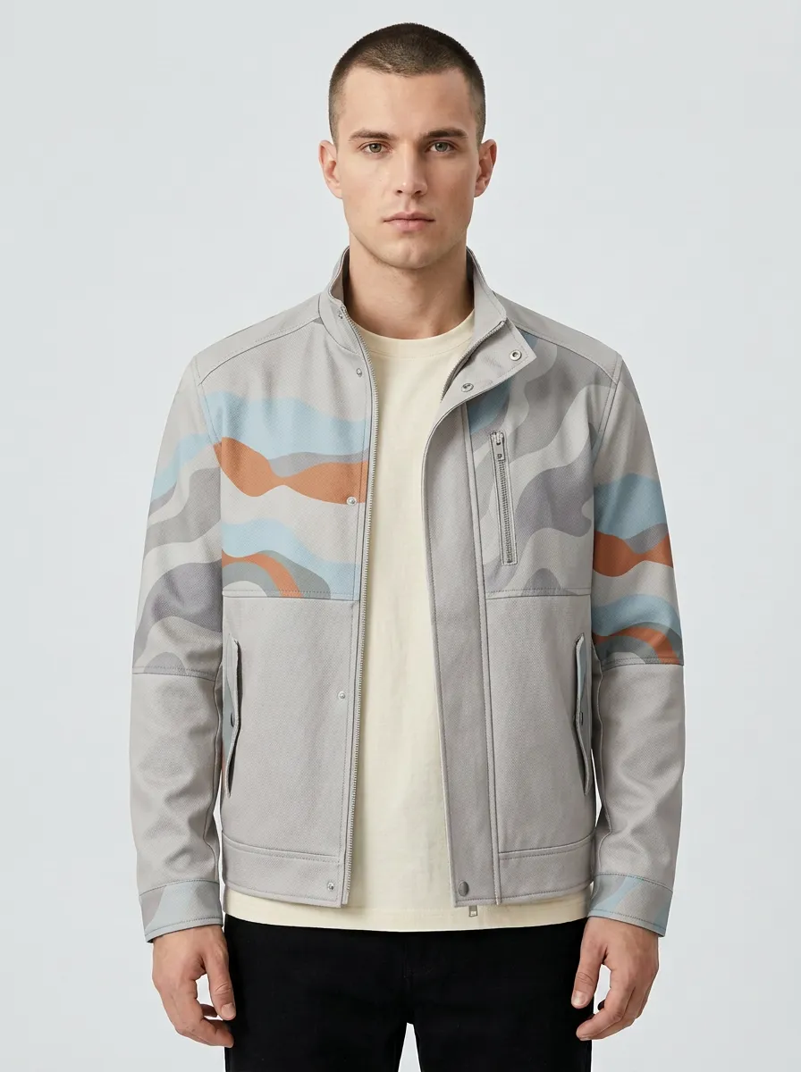 Men's Abstract Wave Pattern Printed Jacket