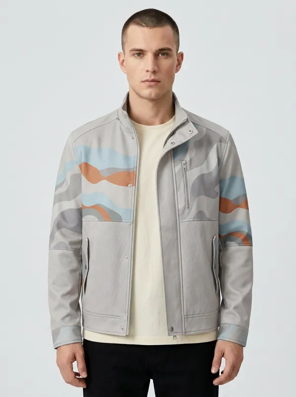 Men's Abstract Wave Pattern Printed Jacket