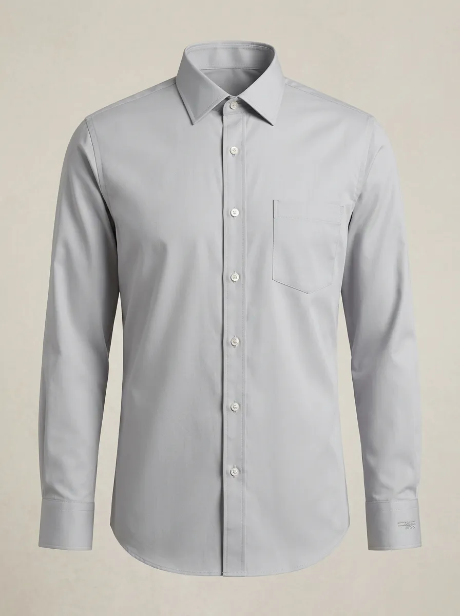 Men's Non-Iron Cotton Solid Grey Long Sleeve Button-Down Shirt