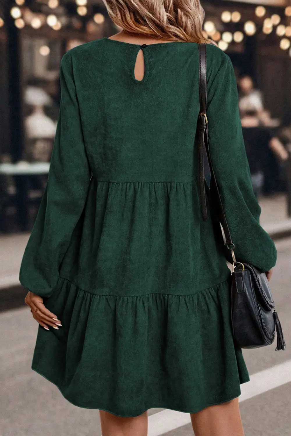 Women's Lantern Sleeve Tiered Mini Dress