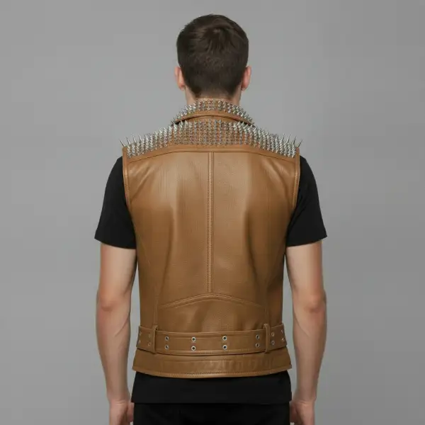 Leather Biker Studded Belted Jacket