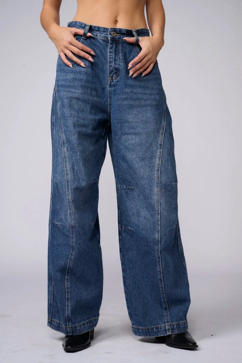 Stitch Detail Wide Leg Jeans