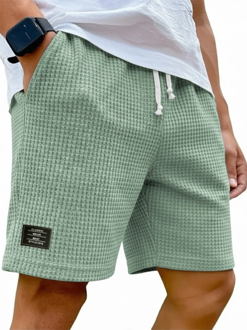 Textured Knit Drawstring Shorts
