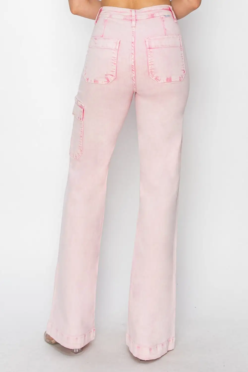High Rise Wide Leg Cargo Pocket Denim Jeans