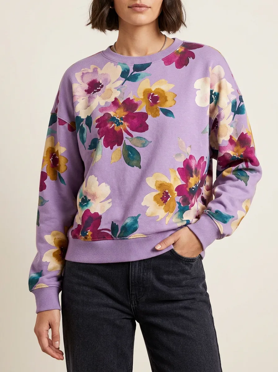 Women's Casual Sweatshirt Featuring Watercolor