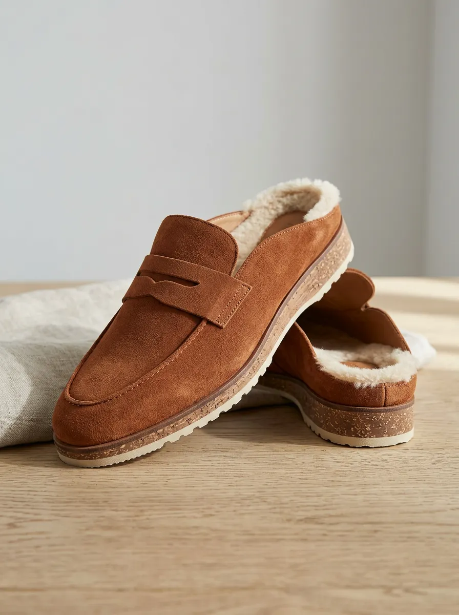 Women's Trail Faux Fur Lined Casual Suede Wood Sole Loafers