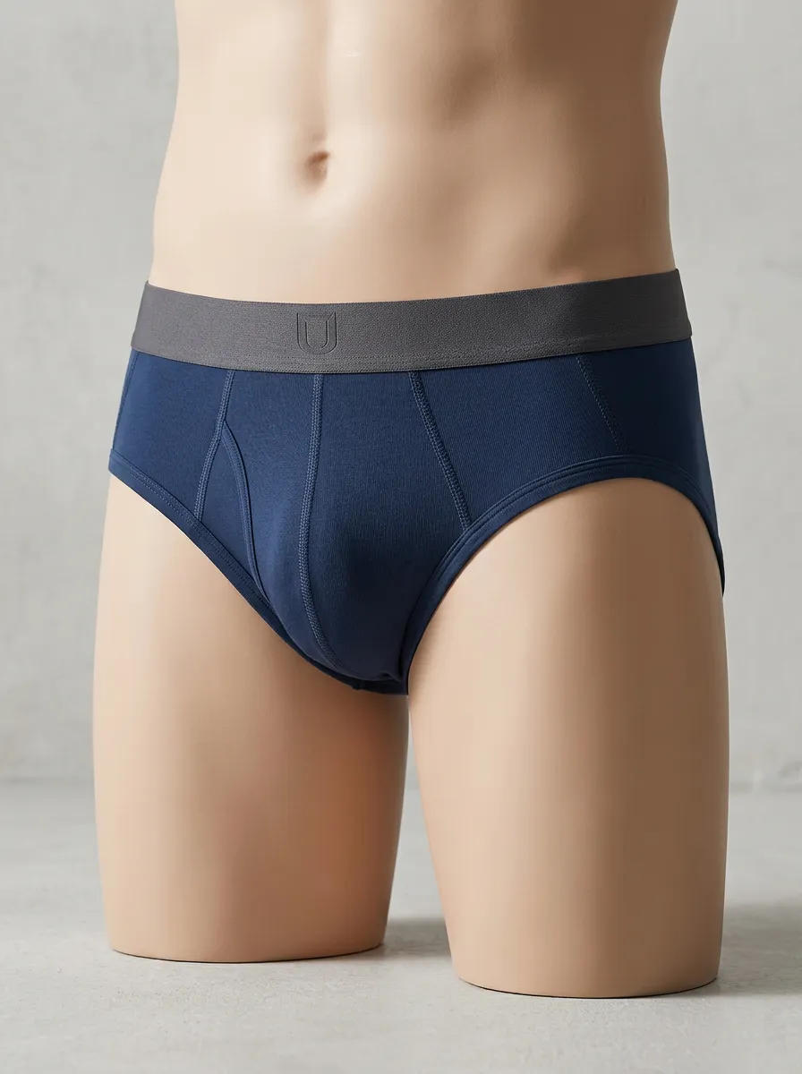 Men's Solid Navy Blue Comfortable Cotton Briefs