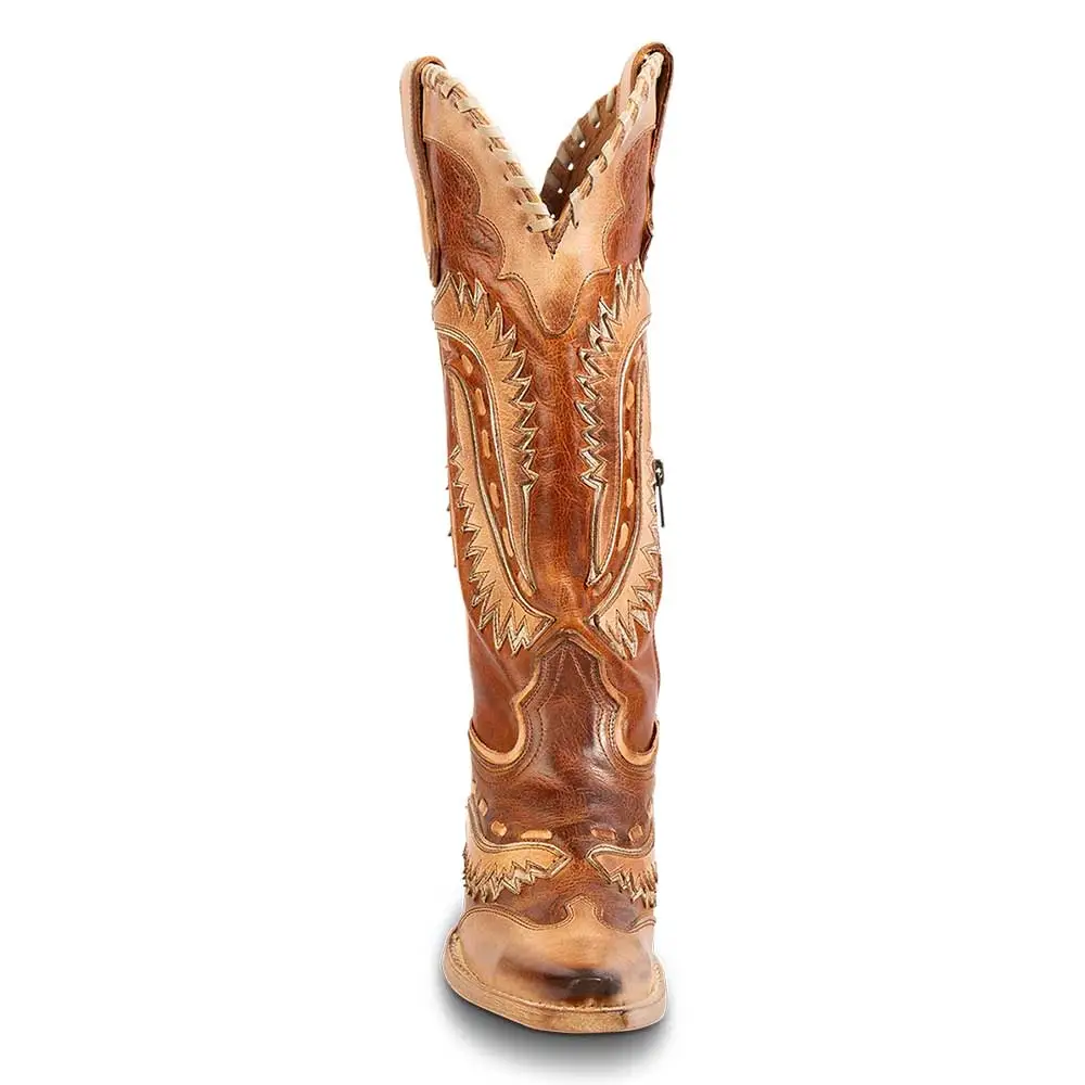 Faux-Leather Distressed Zip-Up Patchwork Mid-Calf Boots