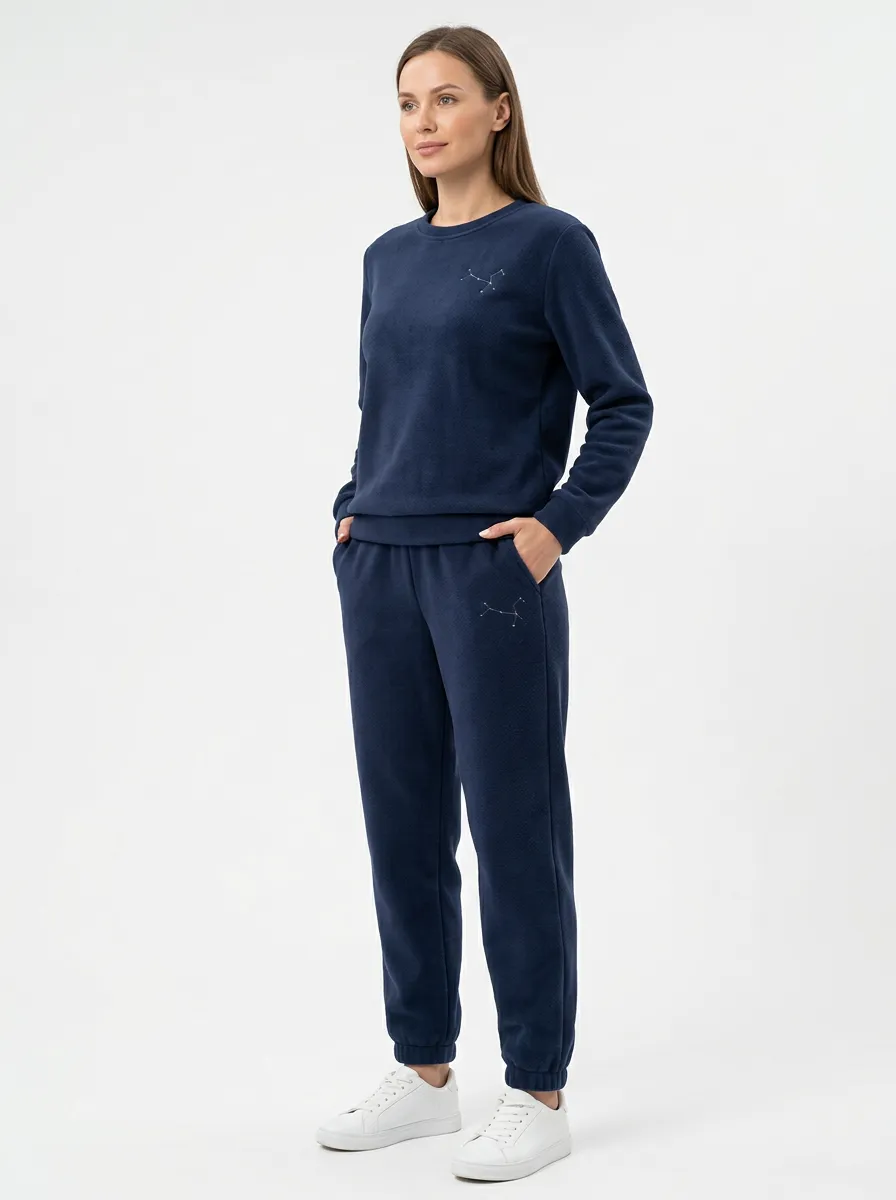 Women's Constellation Embroidered Crewneck Warm Jogger Set