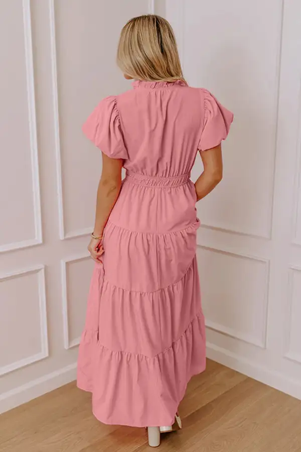 Gossamer Solid Color V Neck Short Puff Sleeve High