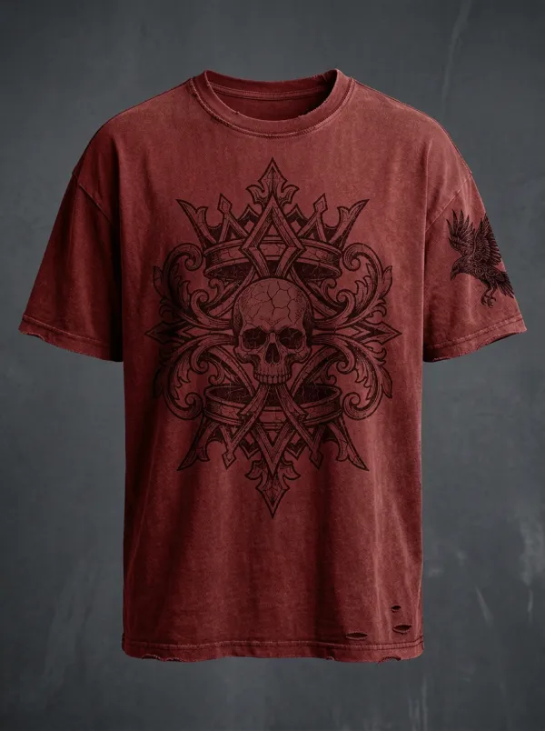Statement Skull Raven Floral Men's Gothic T-Shirt