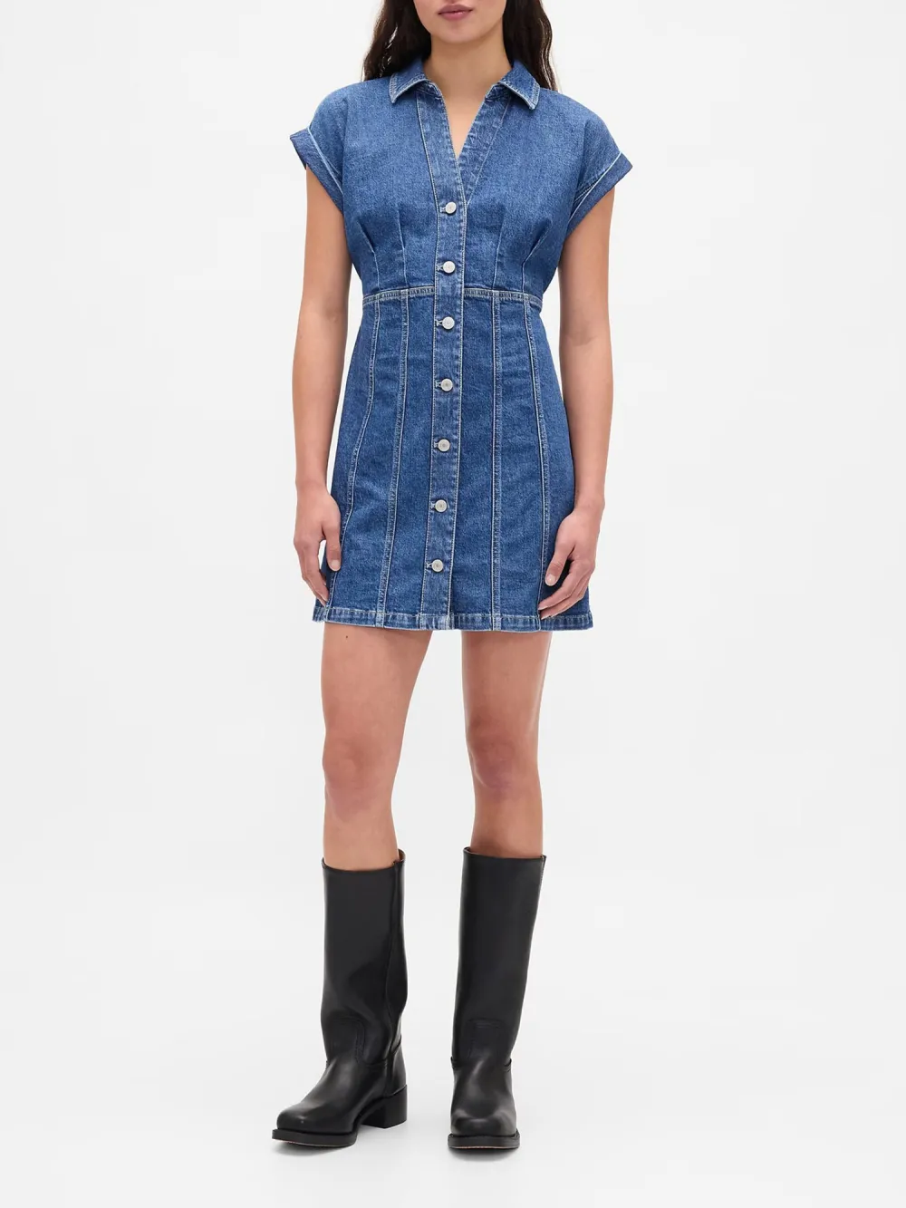 Button Open V-Neck Dress